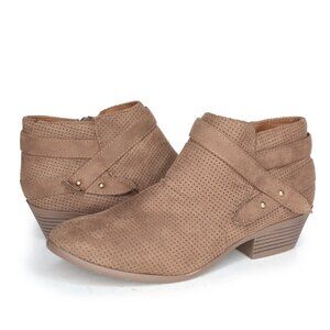 SODA Vegan Suede Western Booties Ankle Boots Brown Perforated Summer Festival